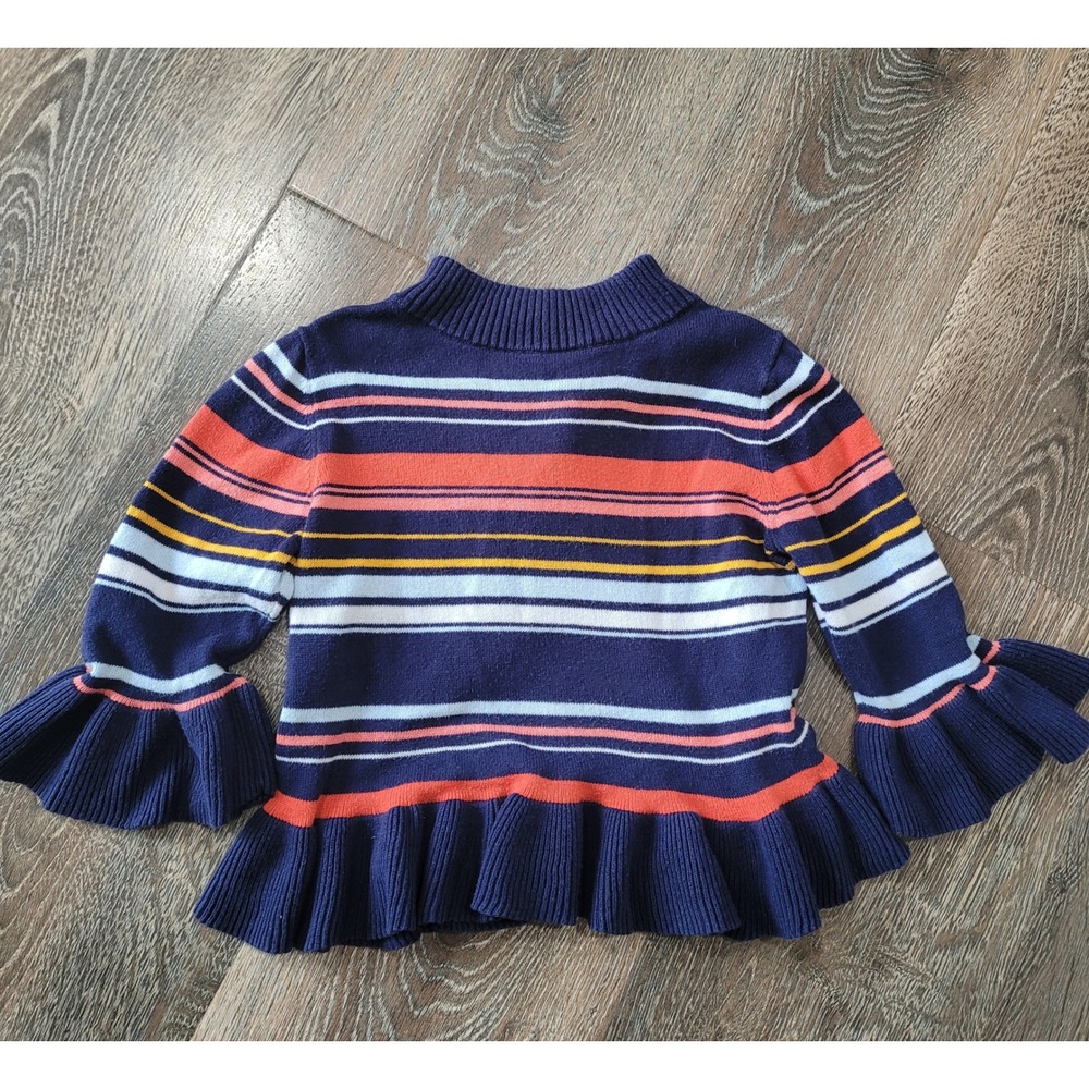 Janie and Jack Girls Striped Ruffle Sleeve Knit Top Blue Size 4 #2‎